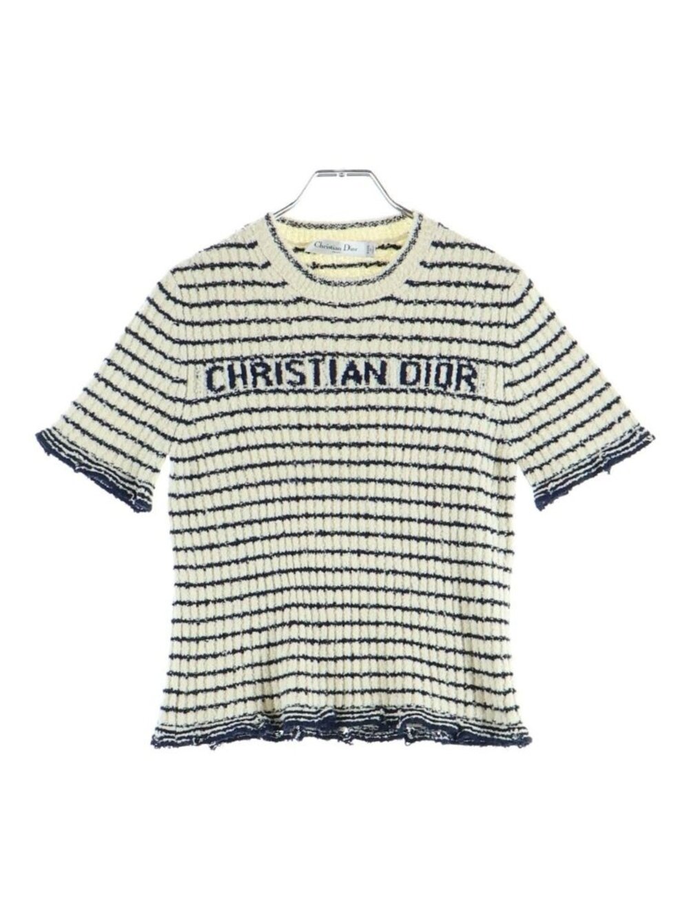 Dior Maniere Short Sleeve Knit White Navy Cotton Sweater